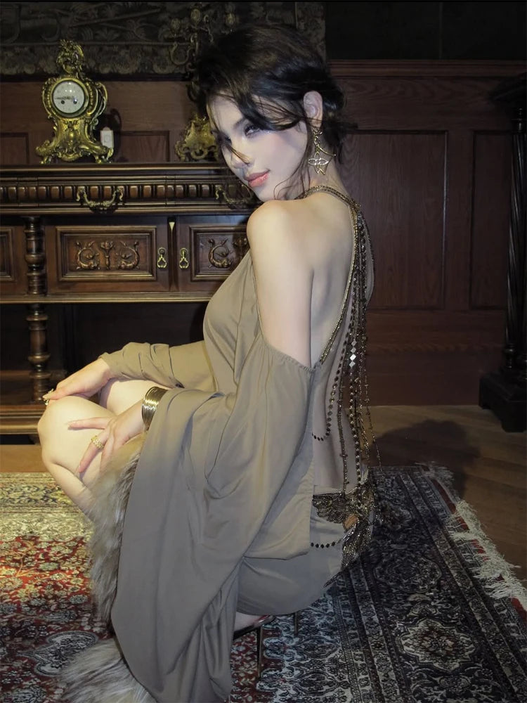 Chic Backless Batwing Sleeves Short Dress Women Sexy Solid Off Shoulder Hip Hugging Mini Dresses 2026 Spring Lady Vestidos New